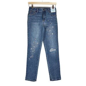 Cat & Jack Girls Floral Detail Girlfriend Jeans Size 14